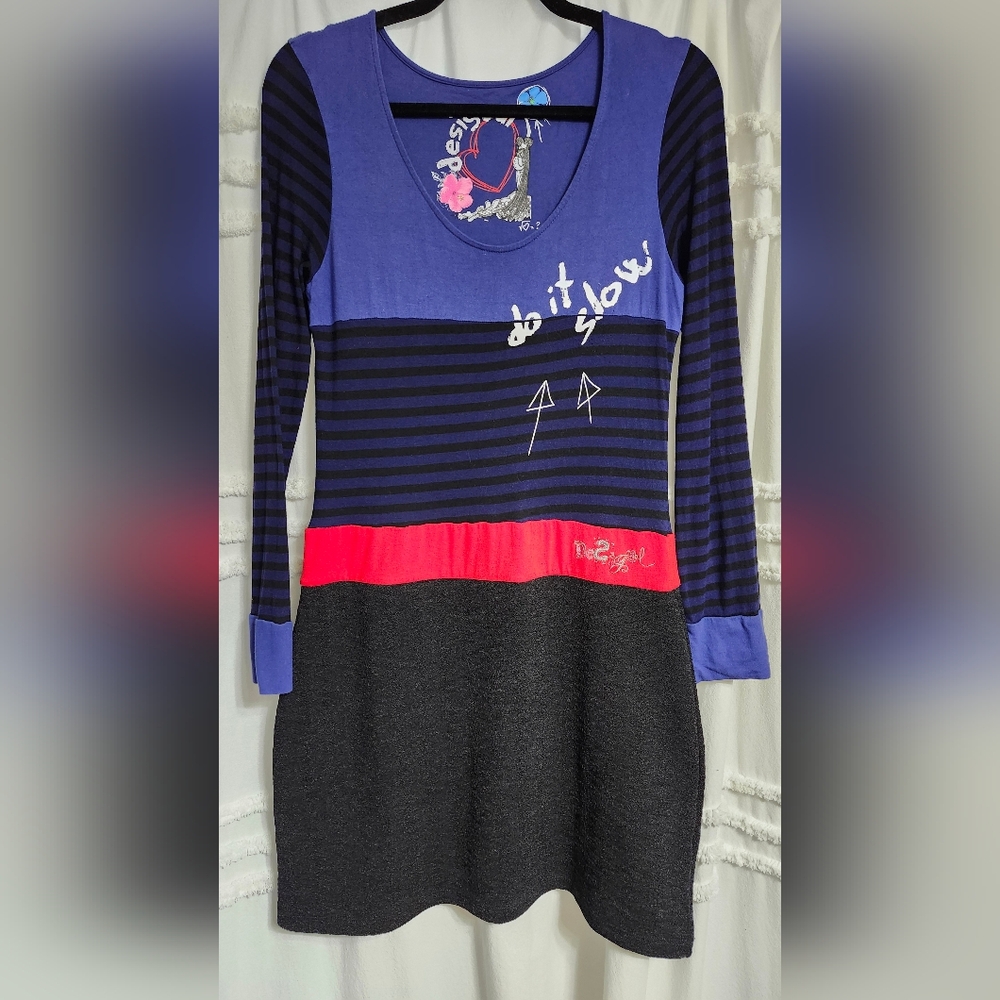 Desigual Multicolor Striped Dress. Size Large.